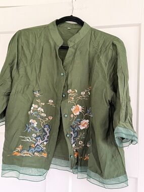 Embroidered Olive Green Mandarin Jacket
